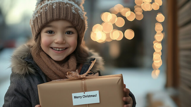 A child delivering a wrapped gift to a neighbor’s doorstep, with a note saying "Merry Christmas!" – A heartwarming moment of kindness and surprise, spreading joy within the communi