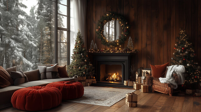 Wystr&oacute;j domu - aranżacja wnętrz - 288 - Lustro nad kominkiem w salonie z oknem