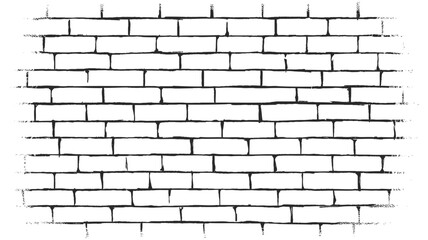 Black and white, hand-drawn illustration of a textured brick wall surface