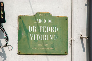 Fototapeta premium Green Street sign of Porto, Portugal