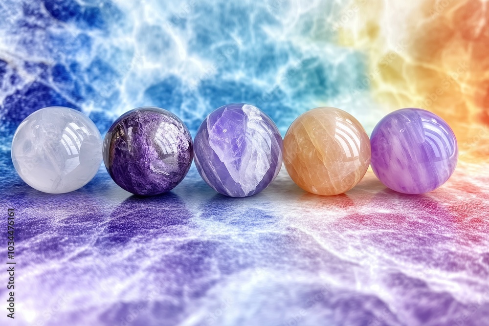 Poster ask the tarot a question and uncover insights with crystal spheres on a colorful backdrop