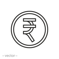 indian rupee icon, indian money coin, thin line vector illustration