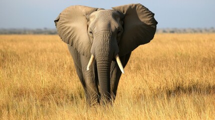 Fototapeta premium Majestic elephant wandering through a savanna landscape