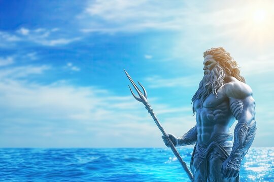 Poseidon by the Ocean During a Mythical Adventure Under the Shining Sun