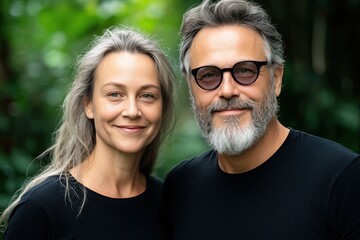 Fototapeta premium Charming Mid-Aged European Couple Posing Together Outdoors in Natural Light During a Sunny Day