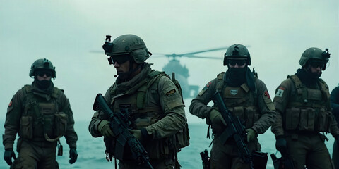 Group Navy SEALs Preparing