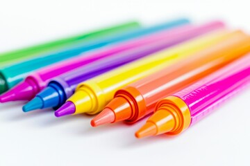 Set of colorful markers, highlighting creativity isolated on white background