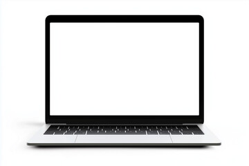 Front view of a MacBook Pro with a white screen, transparent background, vector illustration.