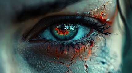 Close Up of a Blue Eye with Red and Orange Details