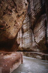 Rock Formations and Rocky Structures and Layers of the Lost City of Petra, Wadi Musa Jordan - World Heritage Site for Tourists and Tourism