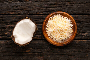 Dehydrated coconut flakes with sugar - Cocos nucifera.