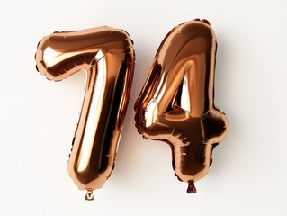 Number 74 bronze balloon solid white background