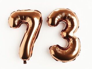 Number 73 bronze balloon solid white background