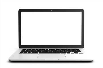 Front view of a MacBook Pro with a white screen, transparent background, vector illustration.
