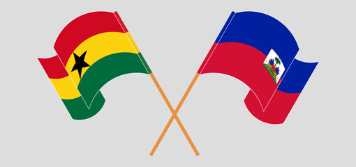 Crossed and waving flags of Ghana and Republic of Haiti. Vector illustration