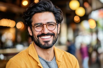 Obraz premium Man with a beard and glasses smiling at the camera - People