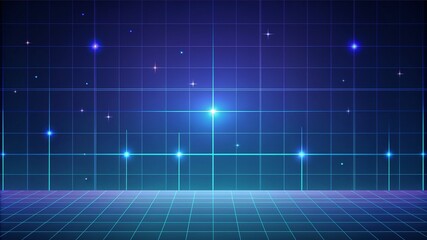 Futuristic grid background with glowing stars