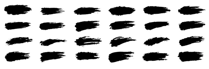 Messy black paint set isolated, vector ink brush strokes stock illustration, grungy lines and splatters with natural flow