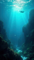 Obraz premium A serene underwater scene showcasing the beauty of the sea or ocean, with vibrant marine life and intricate coral formations, capturing the essence of deep nature.