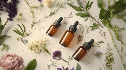 aromatherapy on science sheet with herbs. 