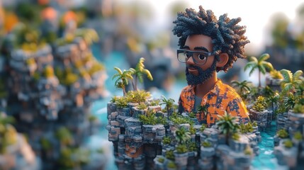 3D Illustration of a Man on a Tropical Island