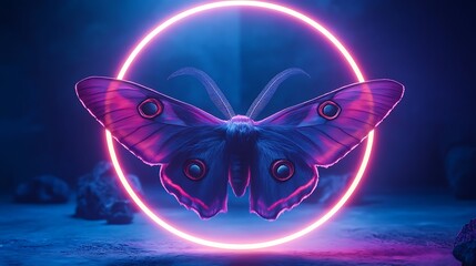 Glowing neon moth flying through whimsical pastel dreamscape image
