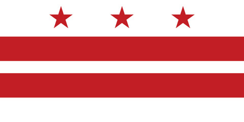 Normal flag of the United States federal state of DISTRICT OF COLUMBIA with original aspect ratio
