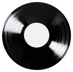 Obraz premium Black vinyl record with white center disk.