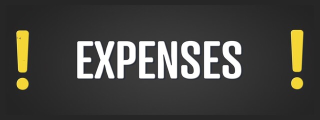 Expenses. A blackboard with white text. Illustration with grunge text style.