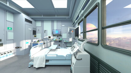 宇宙船内の病室　3DCGレンダリング