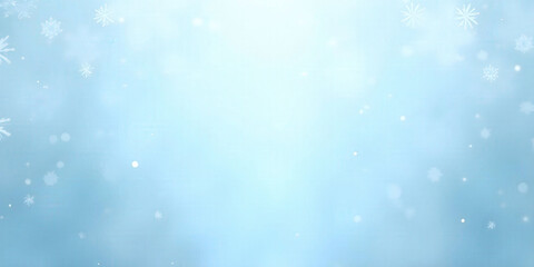 Fototapeta premium Soft falling snow banner featuring a light blue background with delicate snowflakes gently cascading, creating a serene winter atmosphere perfect for seasonal celebrations