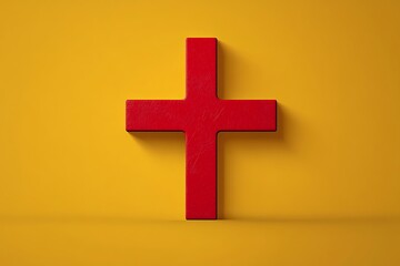 Obraz premium Red cross on a yellow background, a symbol of faith.