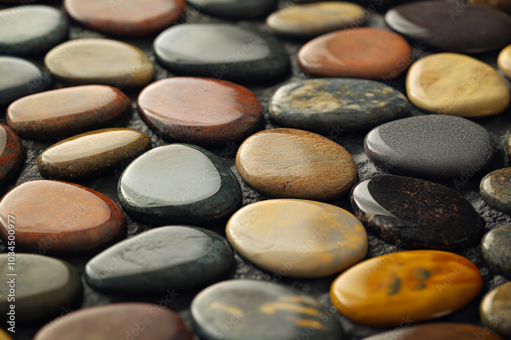 Poster a diverse collection of smooth stones in various shades and shapes is artfully arranged to create a 