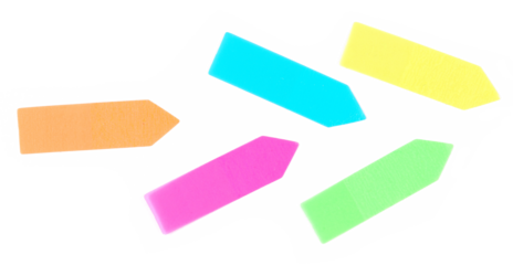 Arrows set, bright colors, paper direction stickers isolated on white background