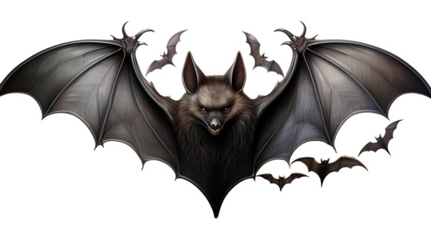flying bats with open wings illustration. PNG isolated