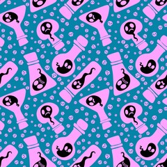Halloween monsters seamless ghost and witch bottle pattern for wrapping paper