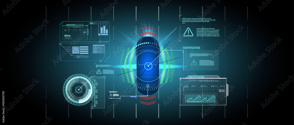 Poster futuristic technology display with holographic interface showcasing data and analytics in a dark dig