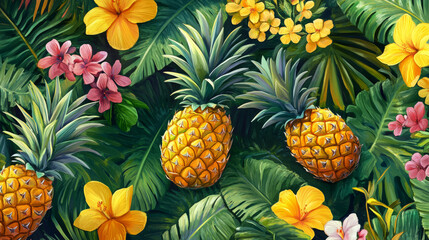 Fototapeta premium Tropical pineapple paradise pattern.