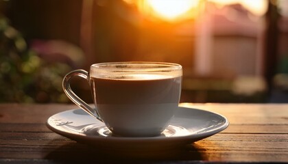 Fototapeta premium a cup of coffee sitting on a table representing warmth and relaxation this conveys comfort in everyday moments