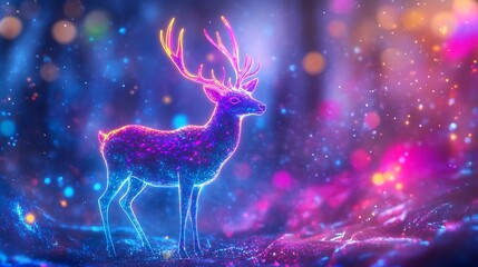Vibrant deer illuminated by dazzling bokeh lights in nighttime scene picture