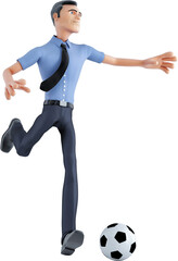 Fototapeta premium Businessman kicking soccer ball wearing suit and tie