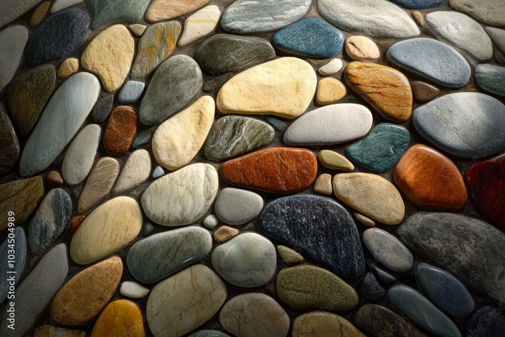 Poster a diverse collection of smooth stones in various shades and shapes is artfully arranged to create a 