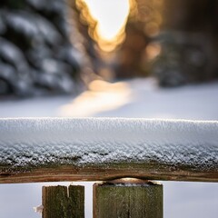 close up of a snow capped fence with a blurred forest background highlighting the calm of winter