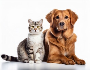 Fototapeta premium dog and cat sitting isolated on white background cutout