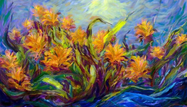 impressionist colors of acquatic plants