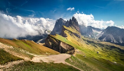 italian mountains with clouds on pordoi