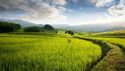 Fototapeta premium landscape in the countryside with rice fields