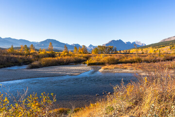 St. Mary River in Glacier National Park in autumn season
