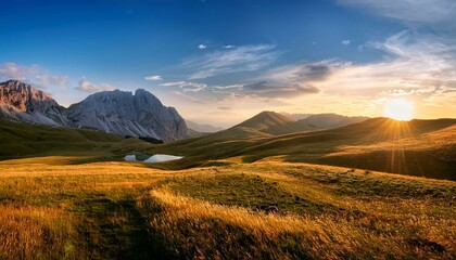 Fototapeta premium view of campo imperatore at sunset