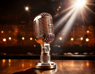 vintage microphone classic audio equipment on stage retro mic in spotlight old fashioned sound technology